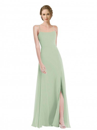 Cheap Scoop Neck Tie Strap Maxi Bridesmaid Dress with Front Slit Sydney