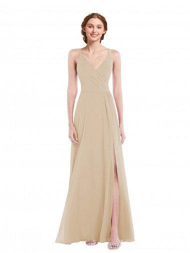 Cheap Faux Wrap Criss Cross Back Maxi Bridesmaid Dress with Front Slit Sydney