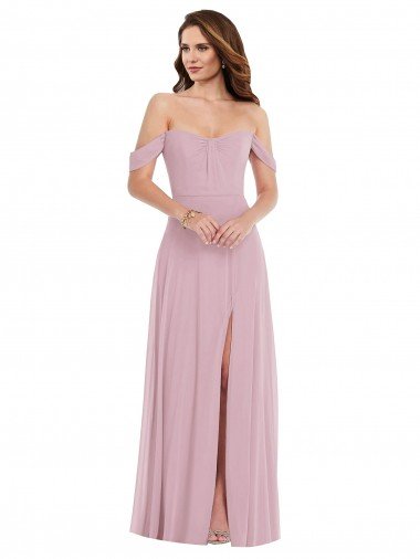 Cheap Off the Shoulder Draped Sleeve Maxi Bridesmaid Dress with Front Slit Sydney