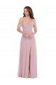 Cheap Off the Shoulder Draped Sleeve Maxi Bridesmaid Dress with Front Slit Sydney