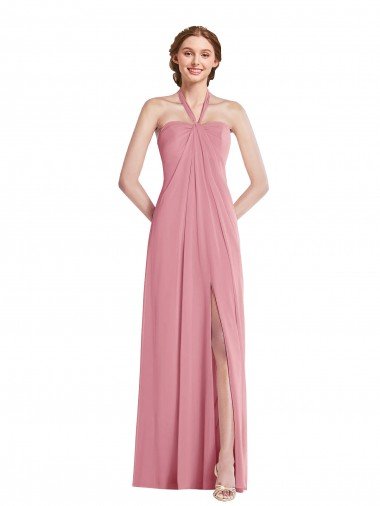 Cheap Draped Chiffon Grecian Column Bridesmaid Dress with Front Slit Sydney
