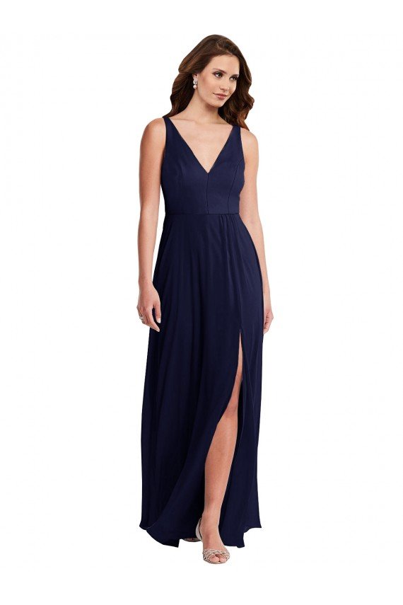 Cheap Deep V-Neck Chiffon Maxi Bridesmaid Dress with Front Slit Sydney