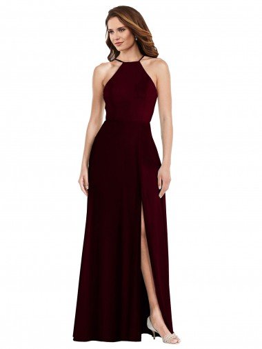 Cheap Halter Spaghetti Straps Maxi Bridesmaid Dress with Front Slit Sydney