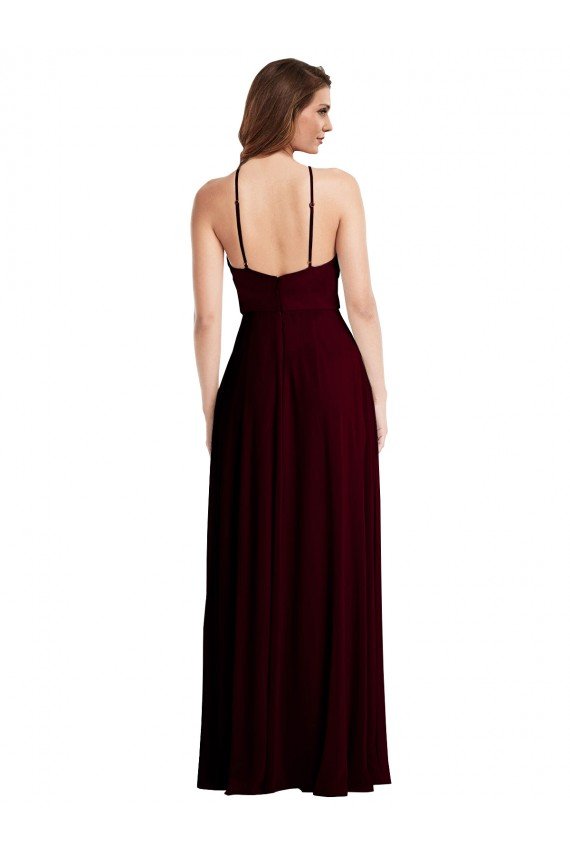 Cheap Halter Spaghetti Straps Maxi Bridesmaid Dress with Front Slit Sydney