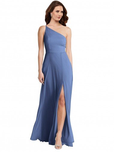 Cheap One Shoulder Full Length Maxi Formal Bridesmaid Dress with Flirty Slit Sydney