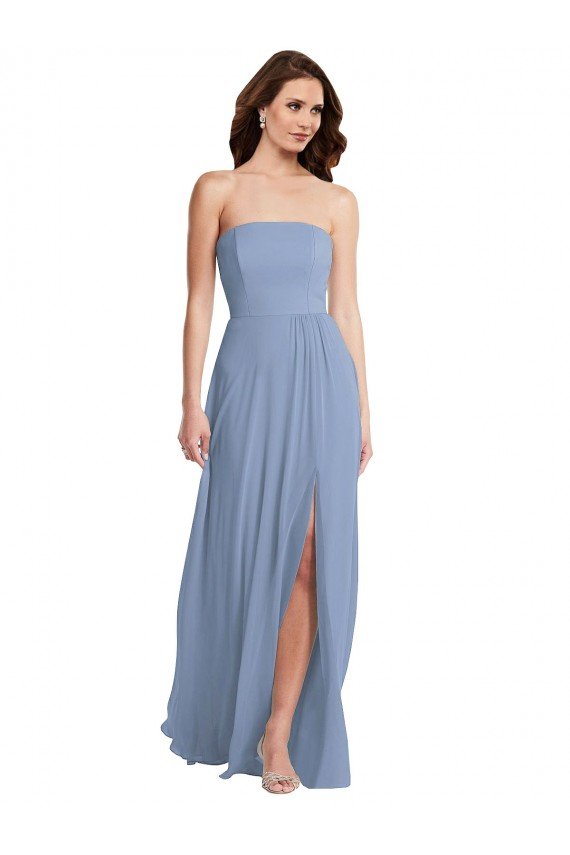 Cheap Strapless A-Line Maxi Bridesmaid Dress with Front Slit Sydney