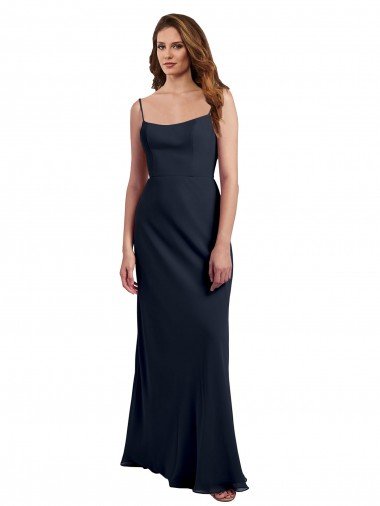 Cheap Scoop Neck Long Chiffon Open Back Bridesmaid Dress with Spaghetti Straps Sydney