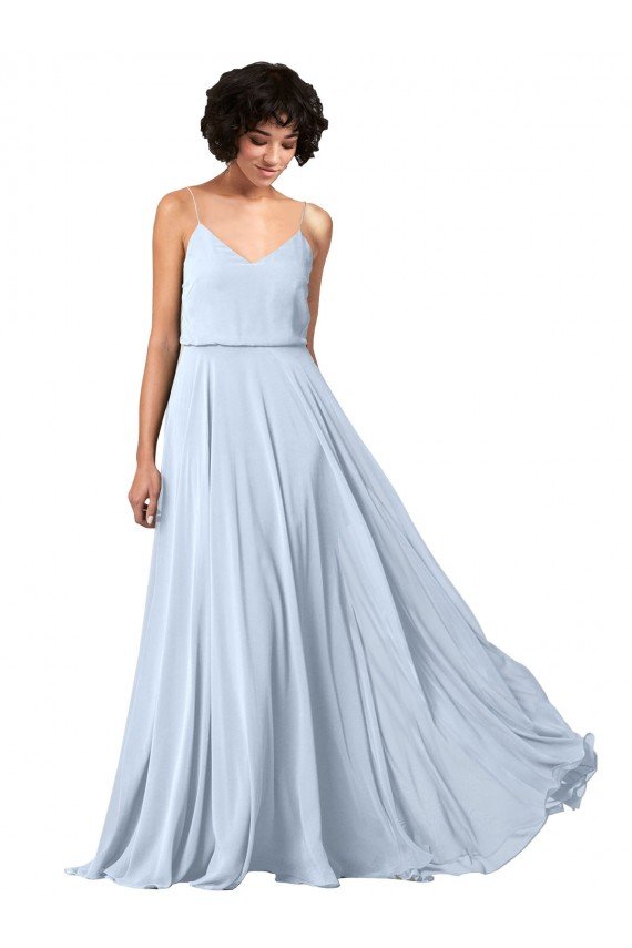Cheap V-Neck Blouson Waist Long Chiffon Bridesmaid Dress with Straps Sydney