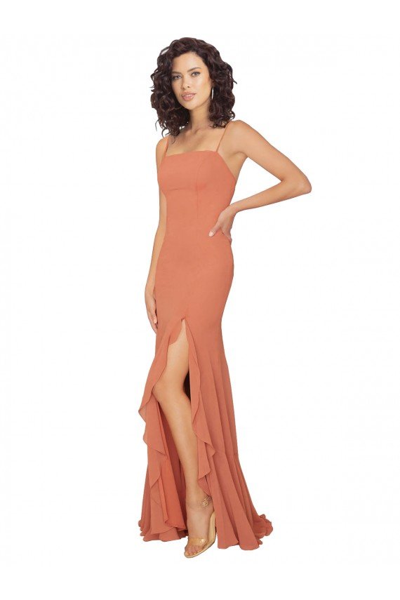 Cheap Chiffon Square Neck Bridesmaid Dress with Ruffled Skirt Slit Sydney