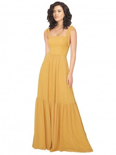 Cheap Tied Strap Square Neck Long Chiffon Bridesmaid Dress Sydney