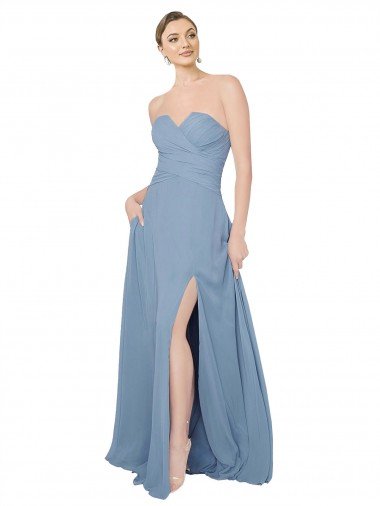 Cheap Draped Sweetheart Chiffon Bridesmaid Dress with Front Slit Sydney