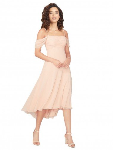 Cheap Cold Shoulder Midi Length Short Chiffon Bridesmaid Dress Sydney