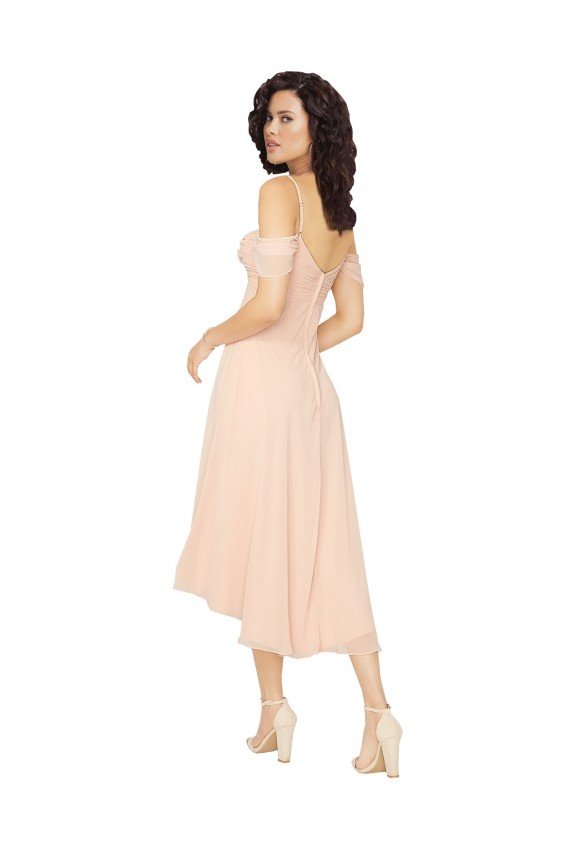 Cheap Cold Shoulder Midi Length Short Chiffon Bridesmaid Dress Sydney