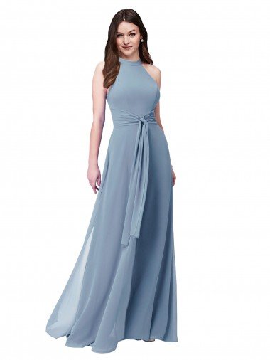 Cheap Halter High Neck Chiffon Dress with Sash Sydney