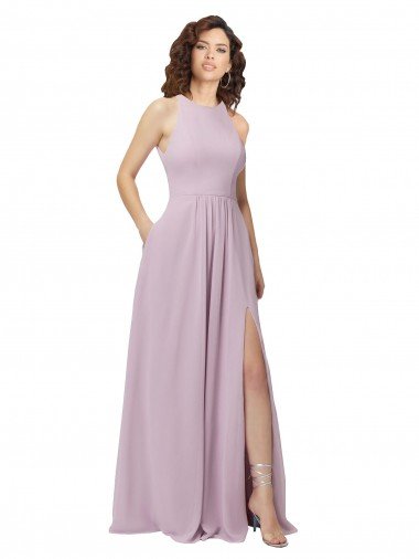 Cheap High-Halter Chiffon Bridesmaid Dress with Keyhole Cowl Back Sydney