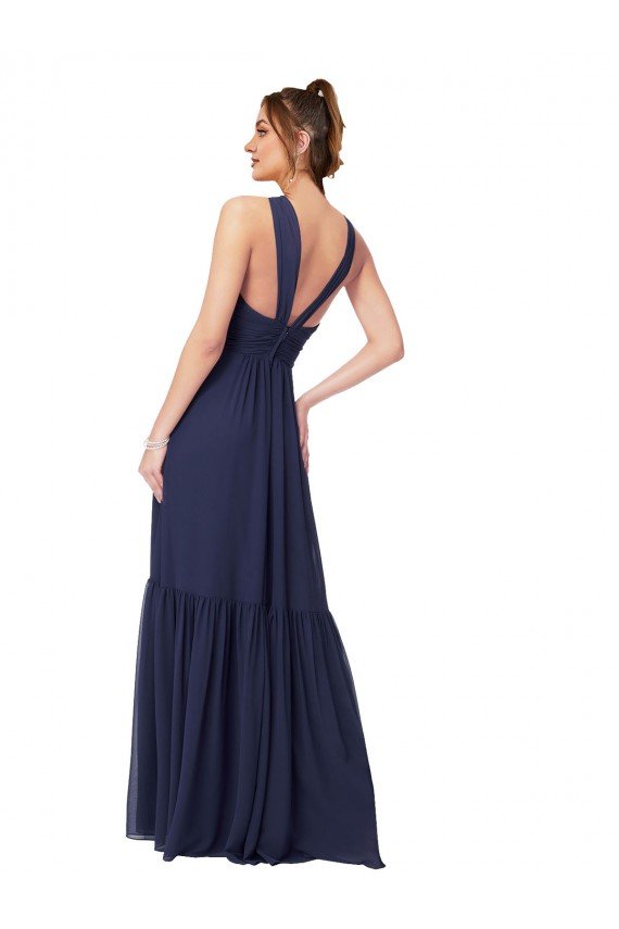 Cheap Floor Length Deep V-Neck Ruched Chiffon Long Bridesmaid Dress Sydney