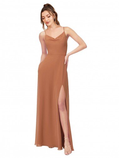 Cheap Cowl Neck Chiffon Bridesmaid Dress with Front Slit Sydney