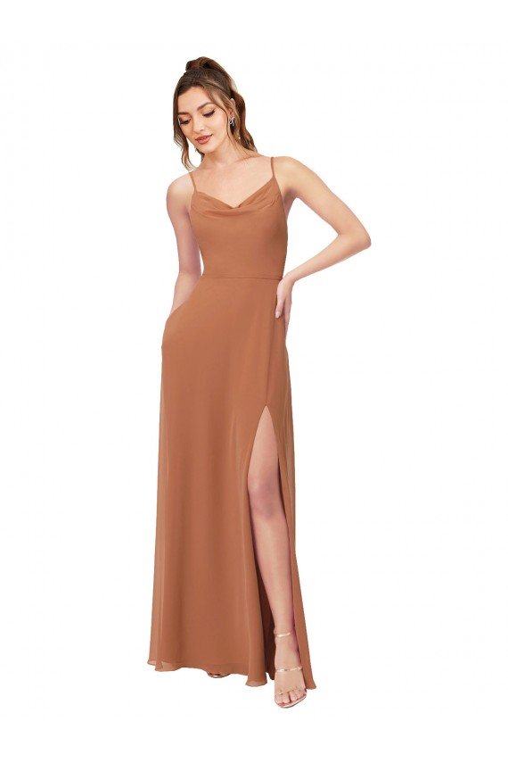 Cheap Cowl Neck Chiffon Bridesmaid Dress with Front Slit Sydney