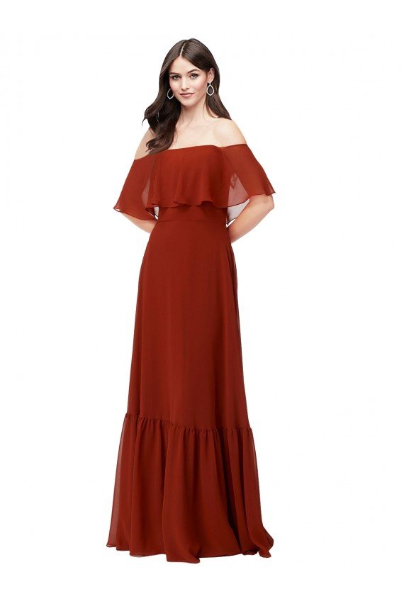 Cheap Off the Shoulder Ruffle Chiffon Bridesmaid Dress Sydney