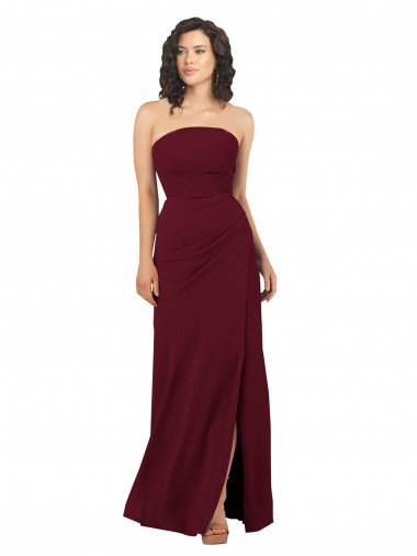 Cheap Simple Strapless Chiffon Bridesmaid Dress with Rounded Neckline Sydney