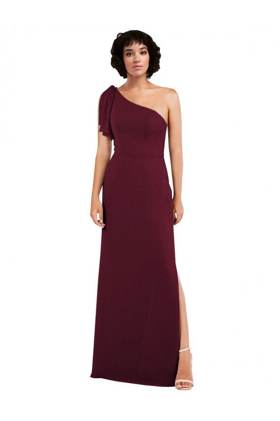 Cheap One Shoulder Chiffon Formal Bridesmaid Dress with Skirt Slit and Accent Strap Sydney