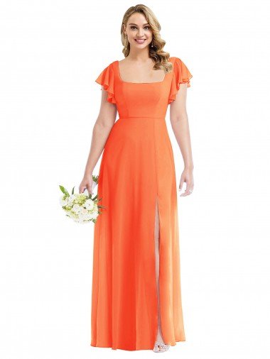Cheap Flutter Sleeves Scoop Open Back Chiffon Maxi Bridesmaid Dress Sydney