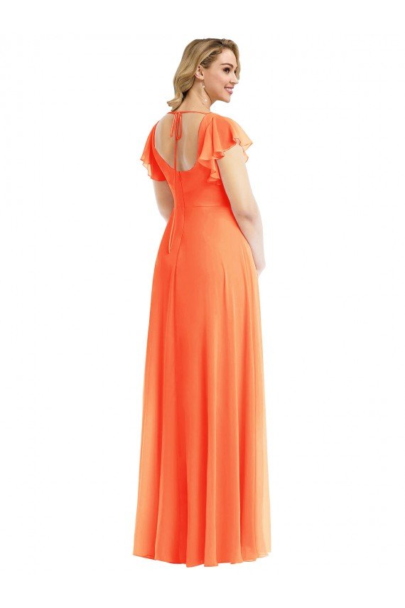 Cheap Flutter Sleeves Scoop Open Back Chiffon Maxi Bridesmaid Dress Sydney