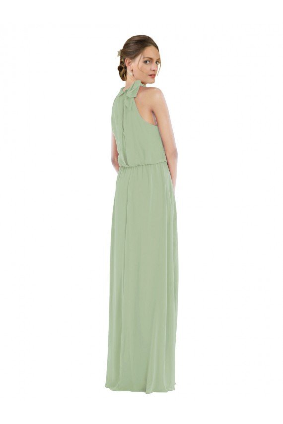 Cheap High Neck Scarf Tie Blouson Bodice Maxi Bridesmaid Dress with Front Slit Sydney