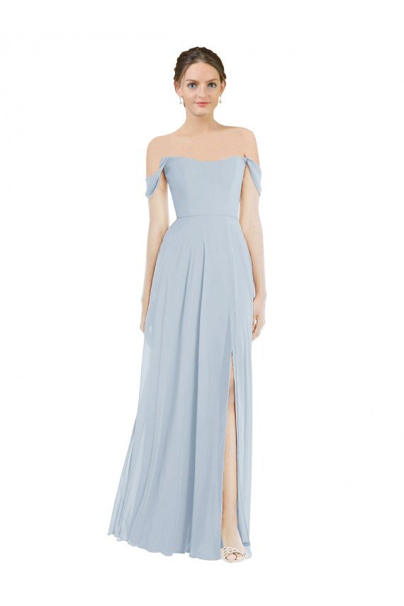Cheap Off the Shoulder Basque Neck Maxi Bridesmaid Dress with Flounce Sleeves Sydney