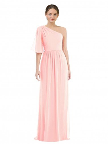 Cheap One Shoulder Bell Sleeves Chiffon Maxi Bridesmaid Dress Sydney
