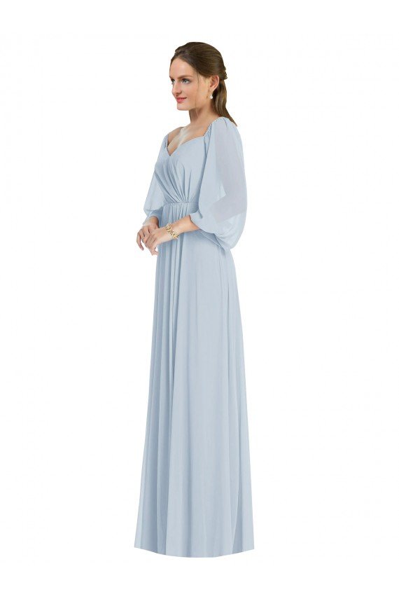 Cheap Off the Shoulder Puff Sleeve Maxi Formal Bridesmaid Dress with Front Slit Sydney