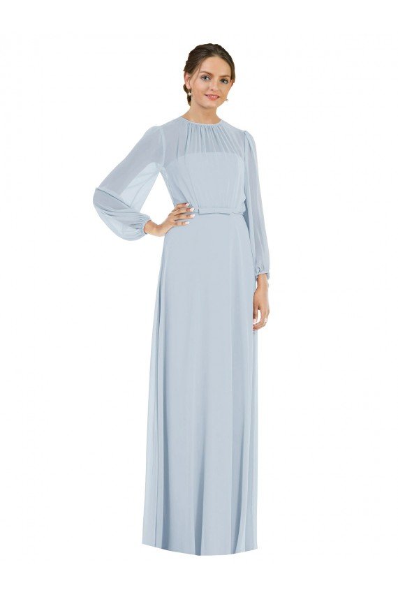 Cheap Strapless Chiffon Maxi Formal Bridesmaid Dress with Puff Sleeve Blouson Overlay Sydney
