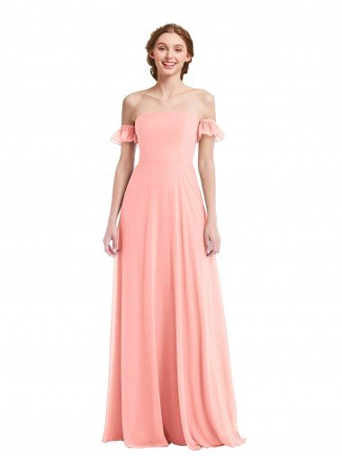Cheap Off the Shoulder Ruffle Cuff Sleeve Chiffon Maxi Bridesmaid Dress Sydney