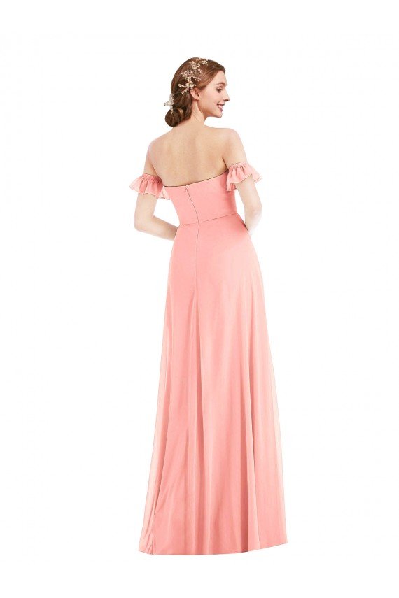 Cheap Off the Shoulder Ruffle Cuff Sleeve Chiffon Maxi Bridesmaid Dress Sydney