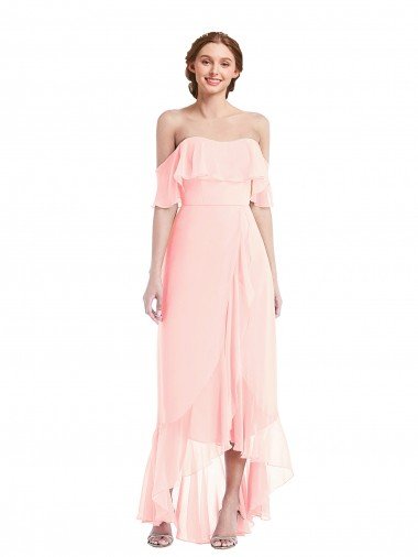 Cheap Off the Shoulder Ruffled High Low Maxi Bridesmaid Dress Sydney
