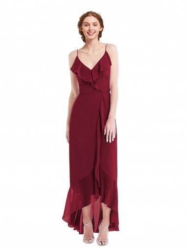 Cheap Ruffle Trimmed V-Neck High Low Wrap Chiffon Bridesmaid Dress Sydney