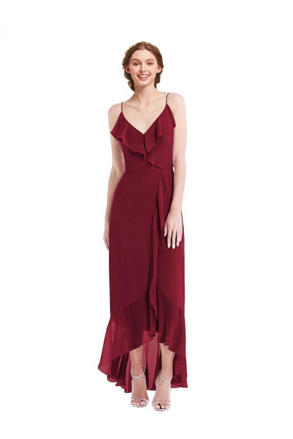 Cheap Ruffle Trimmed V-Neck High Low Wrap Chiffon Bridesmaid Dress Sydney