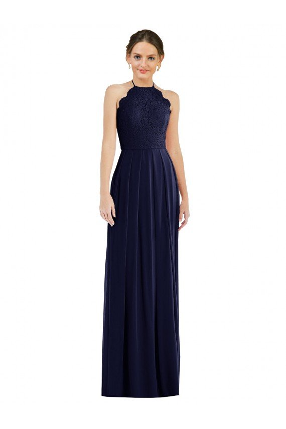 Cheap Tie Neck Lace Halter Pleated Skirt Maxi Bridesmaid Dress Sydney
