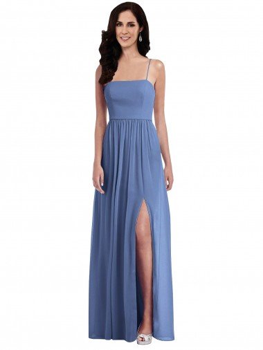 Cheap Slim Spaghetti Straps Chiffon Bridesmaid Dress with Front Slit Sydney