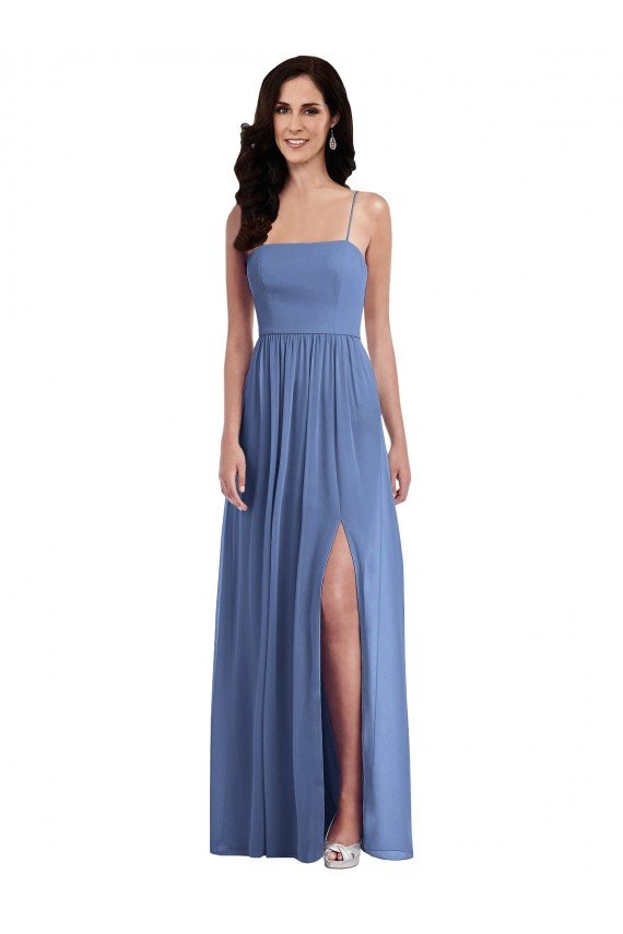Cheap Slim Spaghetti Straps Chiffon Bridesmaid Dress with Front Slit Sydney
