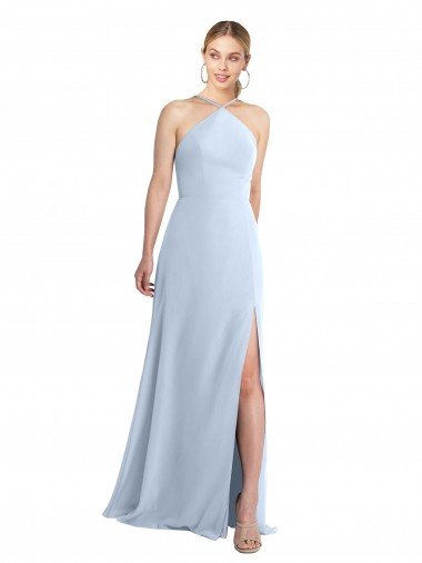 Cheap Halter Neck Long Chiffon Bridesmaid Dress with Strappy Back and Daring Side Slit Sydney