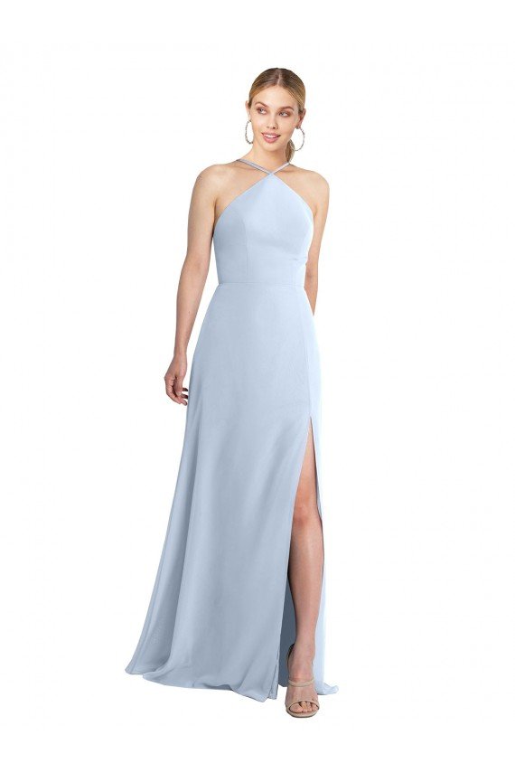 Cheap Halter Neck Long Chiffon Bridesmaid Dress with Strappy Back and Daring Side Slit Sydney