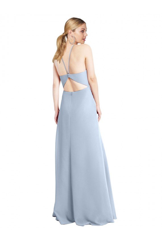 Cheap Halter Neck Long Chiffon Bridesmaid Dress with Strappy Back and Daring Side Slit Sydney