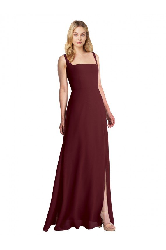 Cheap Square Neckline Soft A-Line Chiffon Bridesmaid Dress with Side Slit Sydney