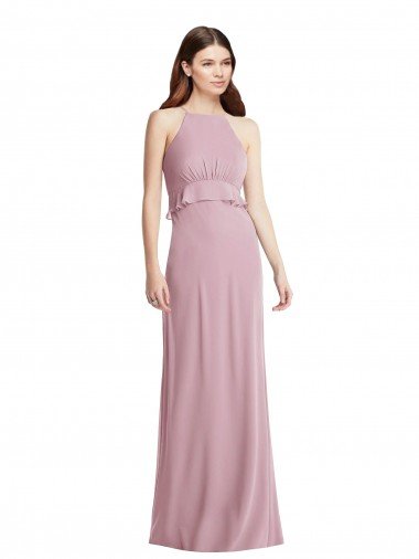 Cheap Bias Ruffle Empire Waist Halter Maxi Bridesmaid Dress Sydney