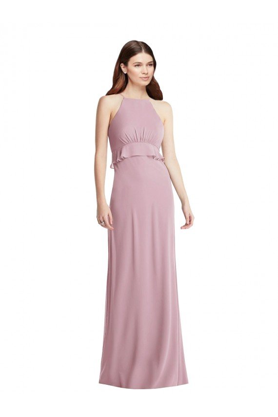 Cheap Bias Ruffle Empire Waist Halter Maxi Bridesmaid Dress Sydney