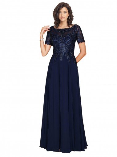Cheap Short Sleeves A-Line Long Chiffon Bridesmaid Dress / Prom Dress with Beaded Bodice Sydney