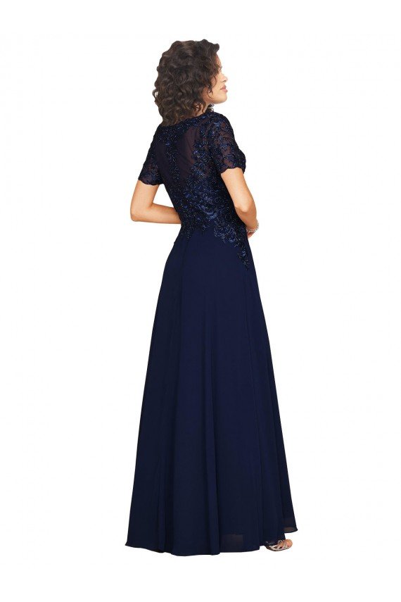 Cheap Short Sleeves A-Line Long Chiffon Bridesmaid Dress / Prom Dress with Beaded Bodice Sydney