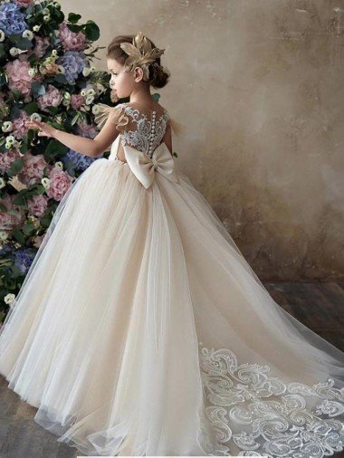Cheap Champagne Ball Gown Sweetheart Chapel Train Sleeveless Flower Girl Dress Sydney