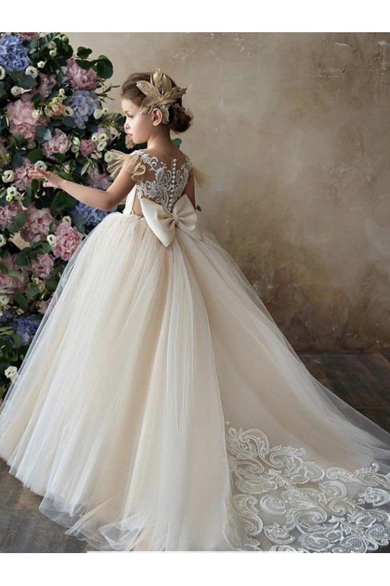 Cheap Champagne Ball Gown Sweetheart Chapel Train Sleeveless Flower Girl Dress Sydney